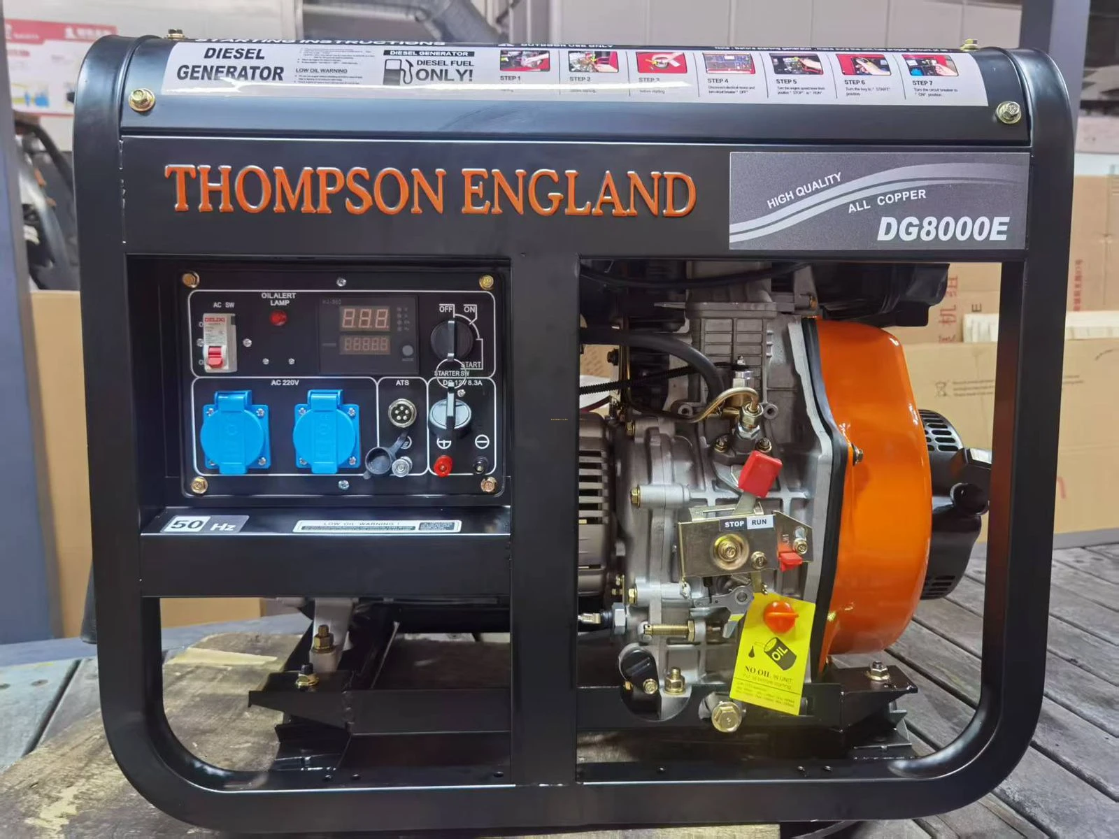Thompson England 8Kva Open Diesel Generator - Single Phase - DG8000E