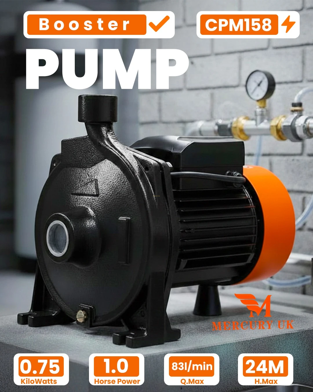 Mercury UK 24Mtrs Booster Pump 1HP CPM158