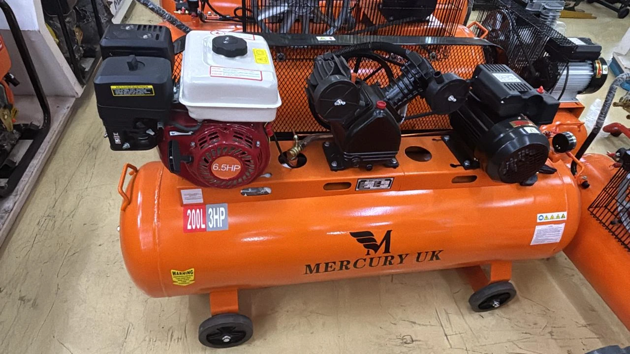 Compressor 2in1 Mercury UK 200ltrs 3HP electric motor + 6.5hp petrol engine